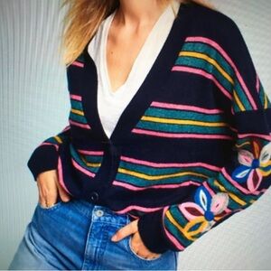 Anthropologie Moth Cardigan L Felted Wool Coquette Dopamine Posy Sweater Teacher